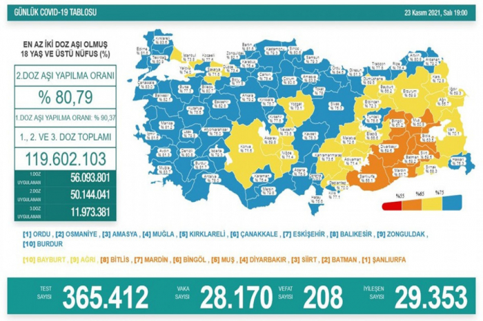 Türkiyədə daha 208 nəfər COVID-in qurbanı olub