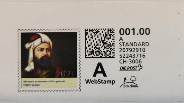 Se emite el sello postal en Suiza para conmemorar el 880º aniversario de Nizami Ganjavi