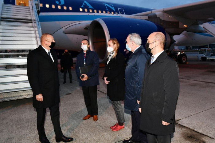  President Ilham Aliyev arrives in Brussels 