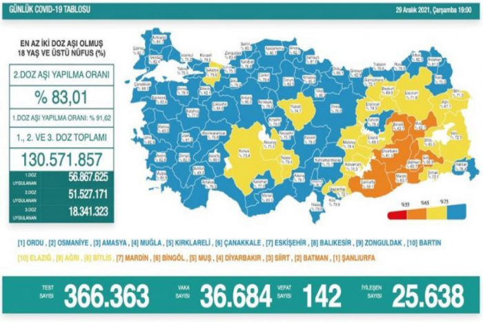 Türkiyədə virusdan daha 142 nəfər ölüb 