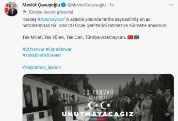 وزير الخارجية التركي يكتب في تغريدة على تويتر بمناسبة مأساة 20 يناير