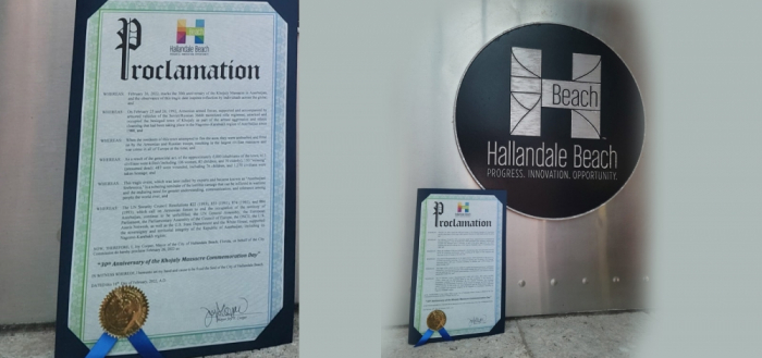   Mayor of Hallandale Beach signs Proclamation on 30th anniversary of Khojaly genocide  