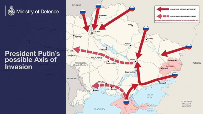 Rusiyanın Ukraynaya "hücumunun” xəritəsi dərc edilib-
