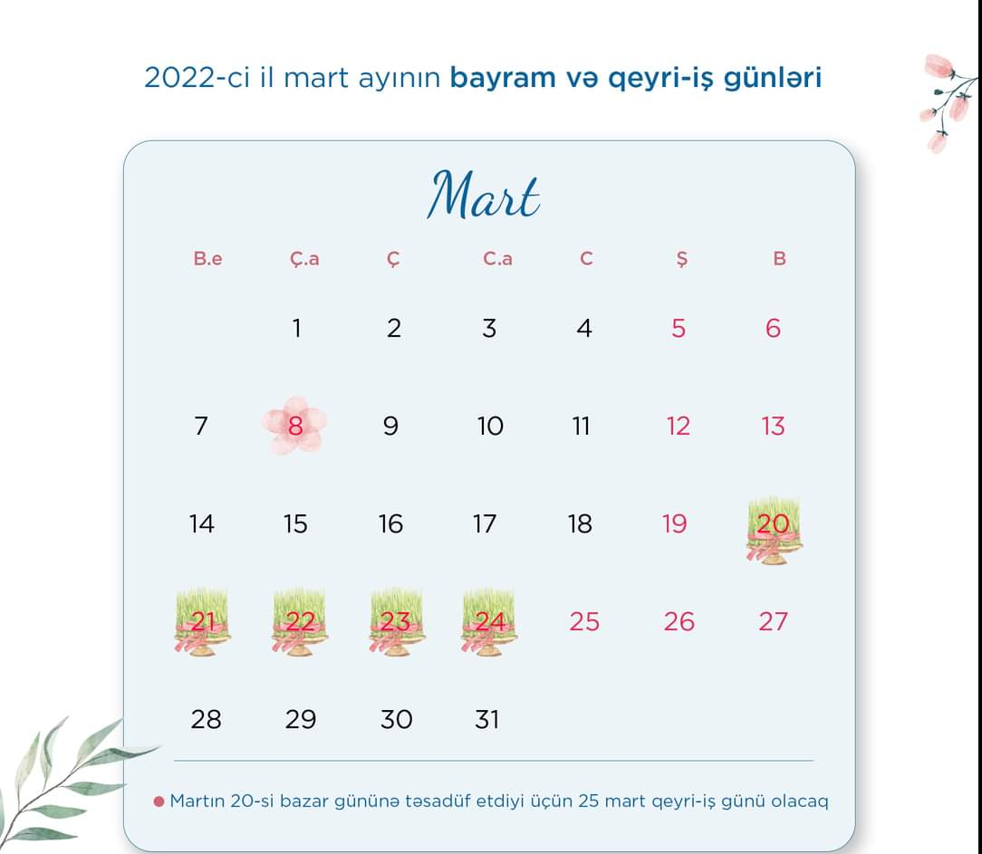   Novruzda 9 gün iş olmayacaq   