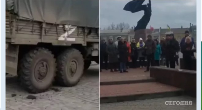    Ukraynalılar rus tankları qarşısında himn oxudular -    VİDEO      