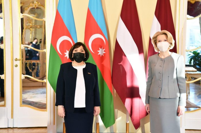 Sahibə Qafarova Latviya Seyminin sədri ilə goruşüb  
