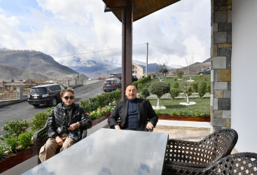   Azerbaijani president and first lady view restoration work carried out in individual house in Sugovushan settlement  