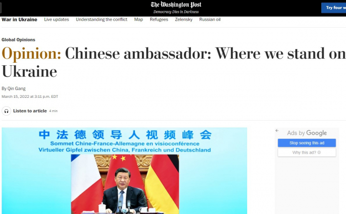      "Washington Post":    "Çin Moskvanın Kiyevə hücum planlarından xəbərsiz olub"   