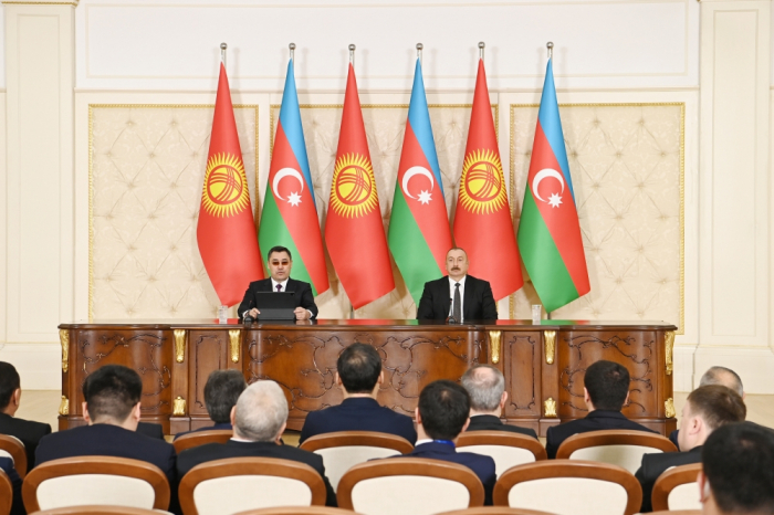 Azerbaijani, Kyrgyz presidents make press statements