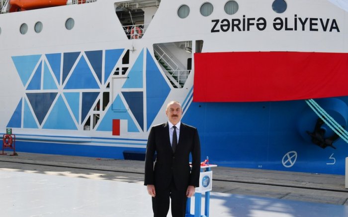  Prezident “Zərifə Əliyeva” gəmisinin istismara verilməsi mərasimində   