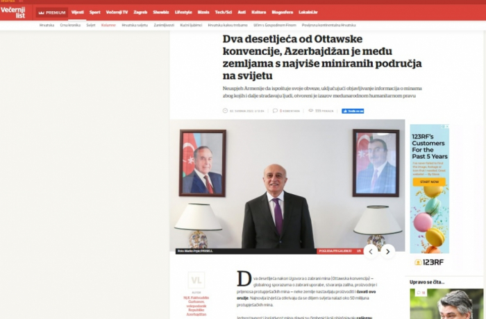 Croatian media posts article highlighting mine problem in Azerbaijan’s liberated territories