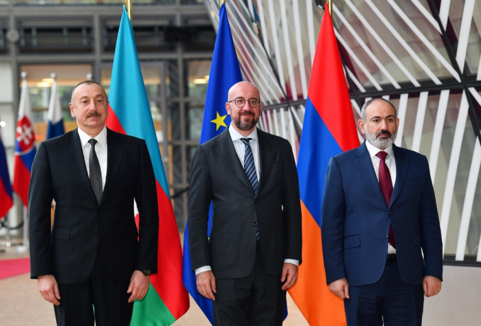 President Aliyev holds meeting with European Council President and Armenian PM in Brussels 