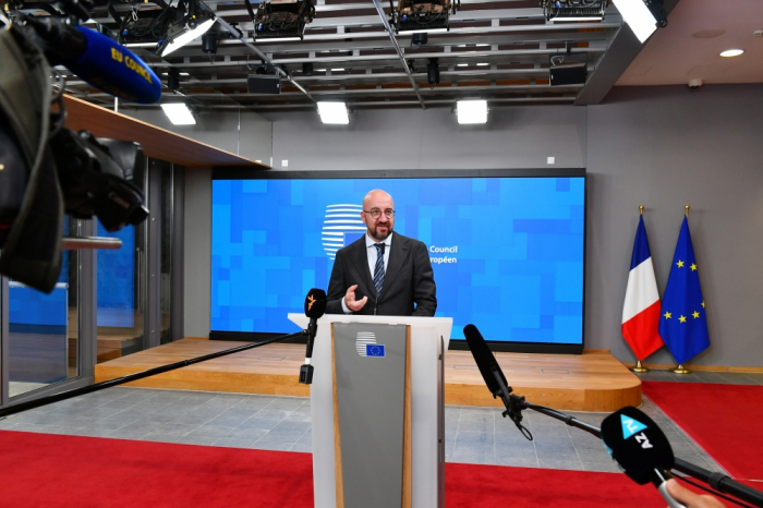  Charles Michel gibt nach trilateralem Treffen eine Presseerklärung ab  