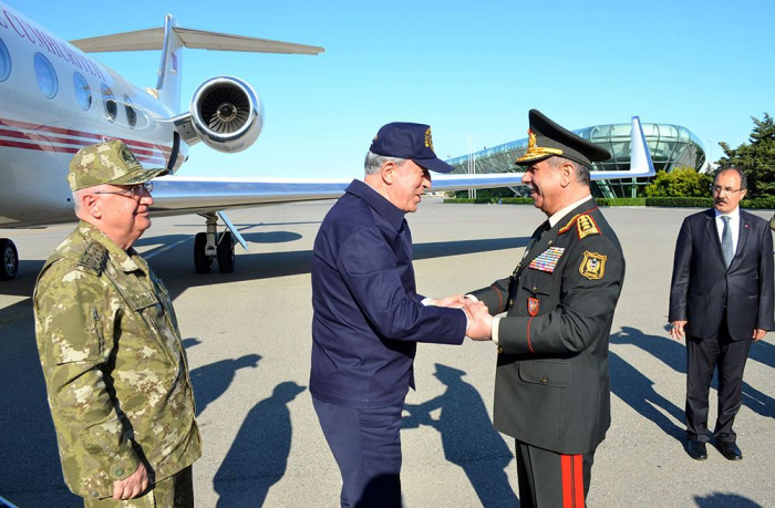 Turkish Defense Minister Hulusi Akar arrives in Azerbaijan