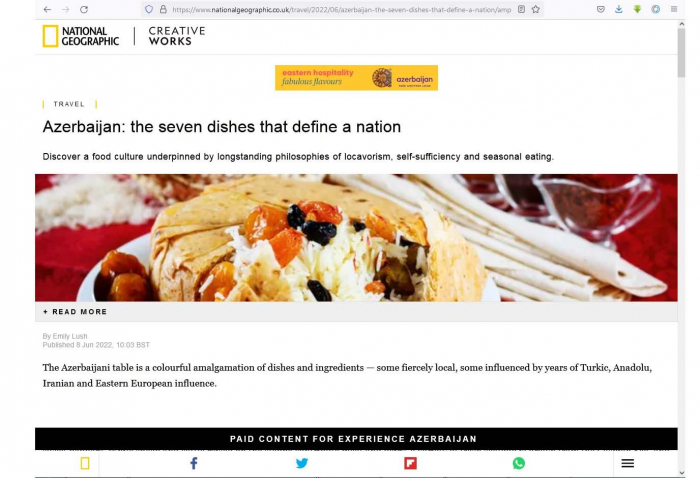   National Geographic magazine publishes article on Azerbaijani cuisine  