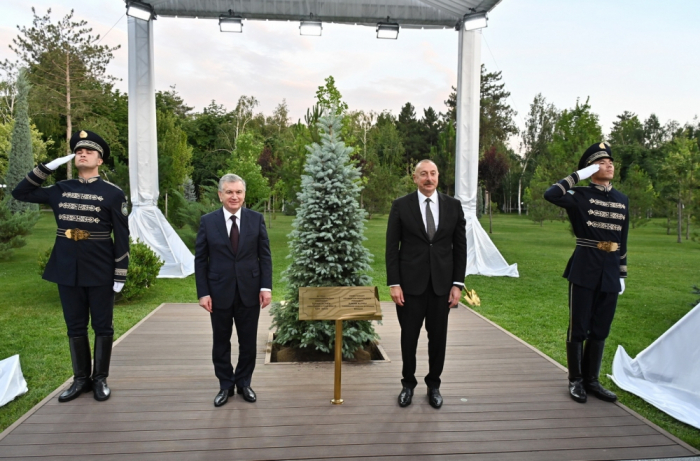 Le président Aliyev et son homologue ouzbek plantent des arbres dans l’Allée des invités d’honneur