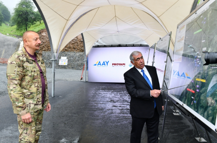   President Ilham Aliyev reviews construction of two tunnels in Goygol district   