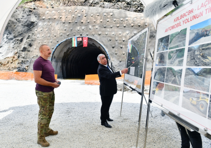  President Ilham Aliyev views construction progress of Kalbajar-Lachin highway 