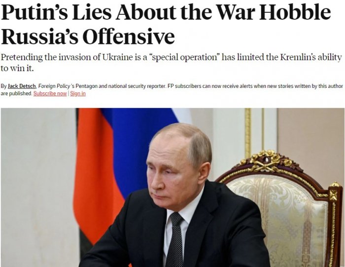    "Putin Ukraynadakı qoşunların say üstünlüyünü saxlaya bilmədi"-    “Foreign Policy”      