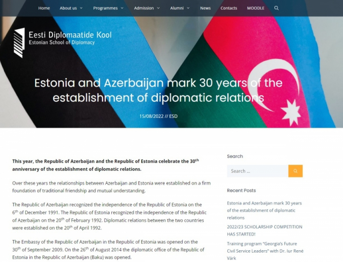 Estonian School of Diplomacy: Estonia and Azerbaijan mark 30 years of establishment of diplomatic relations