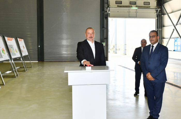   President Ilham Aliyev and First Lady Mehriban Aliyeva attend opening of “Azbadam” LLC processing factory  