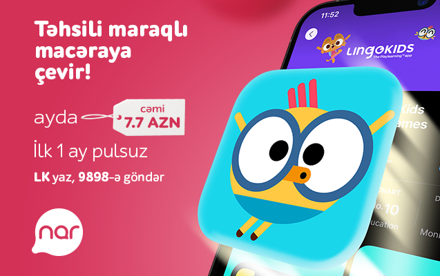 “Nar”dan ingilis dili öyrənmə tətbiqinə 70% endirim!  
