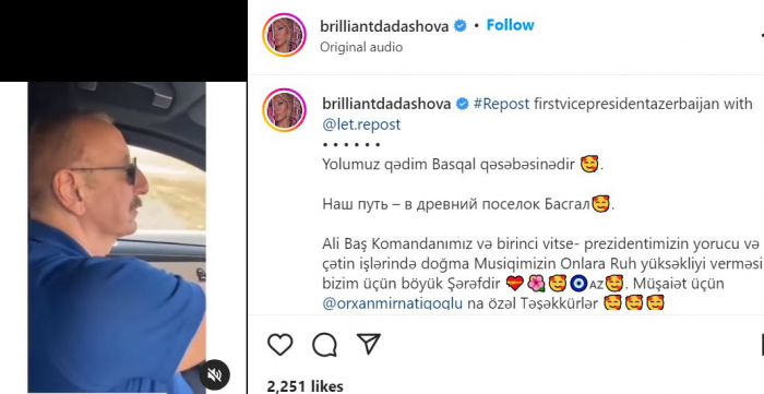    Brilliant Dadaşova Prezidentin onun mahnısını dinləməsindən yazdı   
   