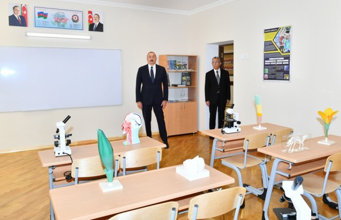   President Ilham Aliyev viewed conditions created at a new block of secondary school No35  