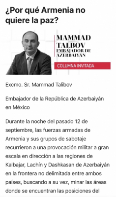 La prensa mexicana sigue destacando las últimas provocaciones militares de Armenia contra Azerbaiyán