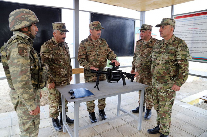 Azerbaijani defense minister watches combat training classes