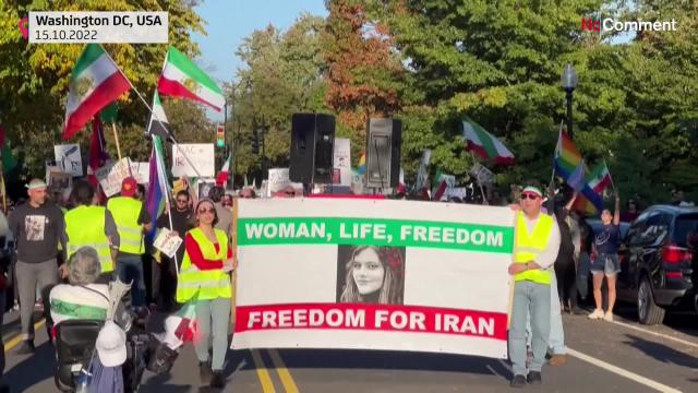   Protestors march through Washington, DC streets in solidarity with Iran