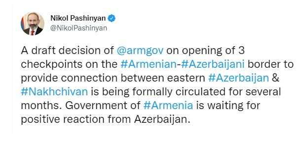   Sensational tweet from Pashinyan: Armenia is considered as "Western Azerbaijan".  