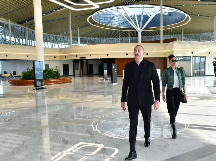   President Ilham Aliyev and First Lady Mehriban Aliyeva view conditions created at Zangilan Int