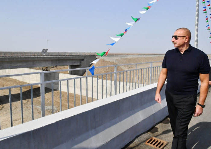  President Ilham Aliyev views work underway on Barda-Aghdam highway 