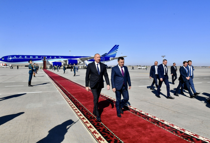  President Ilham Aliyev arrives in Kyrgyzstan for state visit  