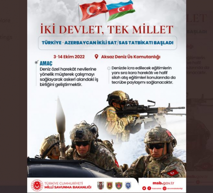    Türkiyə-Azərbaycan xüsusi təyinatlılarının birgə təlimi başlayıb  
   