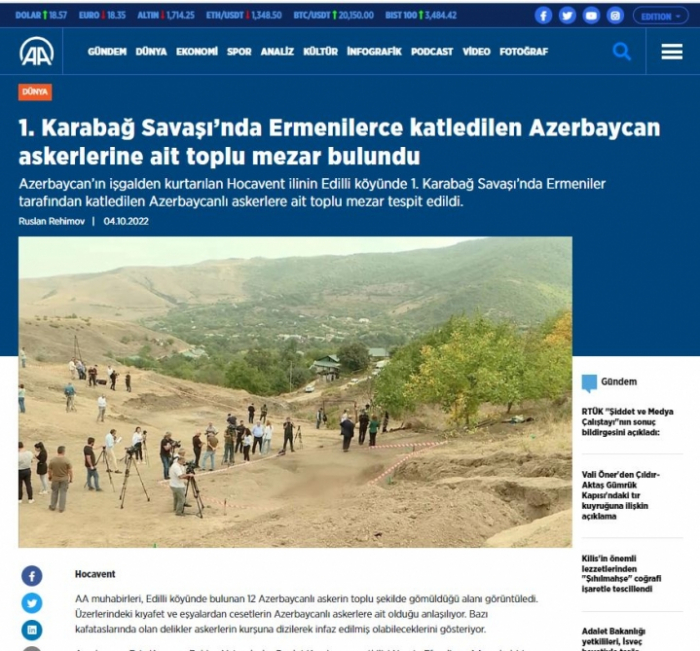 Turkish media publish articles condemning Armenian atrocities in Edilli village of Azerbaijan’s Khojavand district