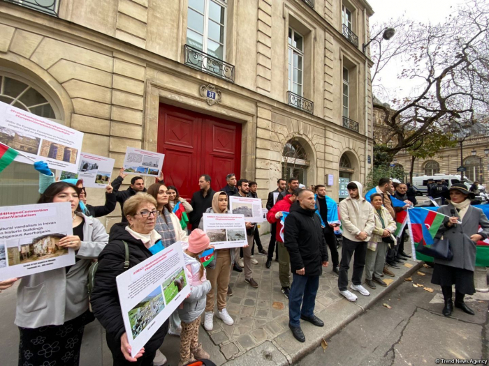 Azerbaijani diaspora representatives holding protest in front of French Senate