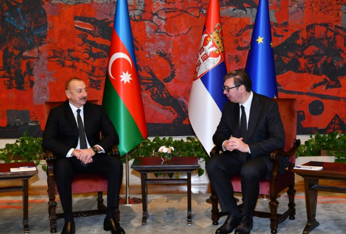  Presidents of Azerbaijan and Serbia hold one-on-one meeting  