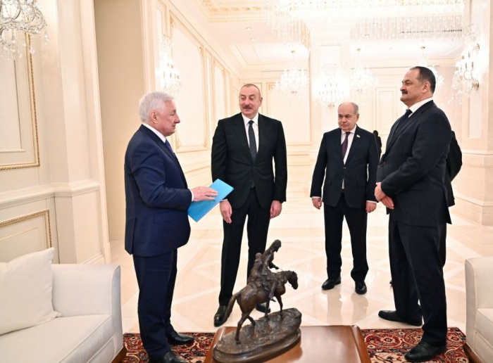   President Ilham Aliyev presented with sculptural work from office of late outstanding public figure Aziz Aliyev  