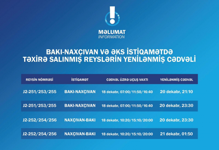 Naxçıvana uçuşlar təxirə salınıb