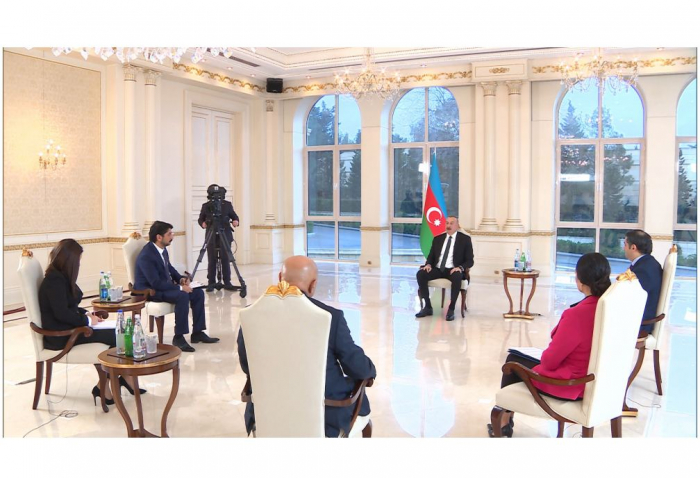  Azerbaijani President Ilham Aliyev talks to local TV channels  