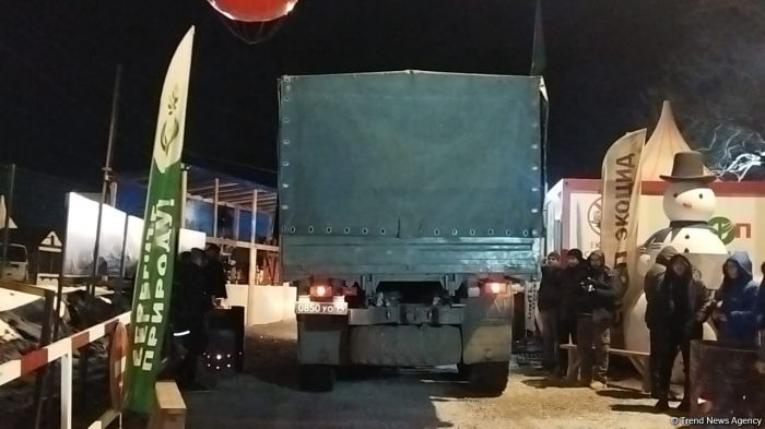 Truck of Russian peacekeepers move passes along Azerbaijan