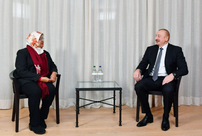  President Ilham Aliyev meets with Executive Director of UN Human Settlements Programme in Davos 