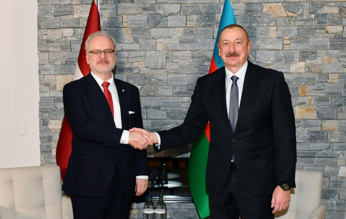  Azerbaijani President meets with Latvian counterpart in Davos  