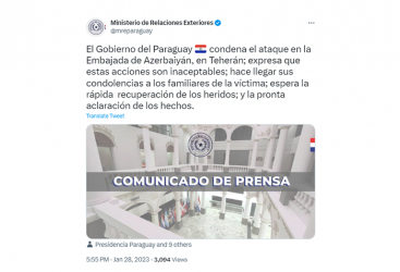   Paraguay condena el ataque en la Embajada de Azerbaiyán en Teherán  