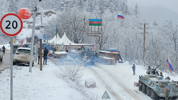   Several more vehicles belonging to Russian peacekeepers pass freely through Lachin-Khankandi road  