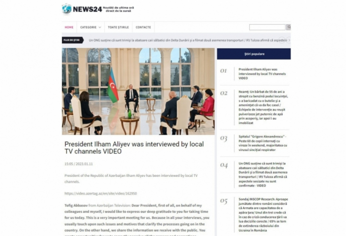   President Ilham Aliyev’s interview with local TV channels in spotlight of foreign media  