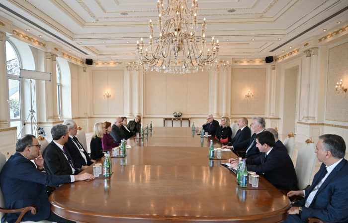   President Ilham Aliyev receives co-chairs and members of Board of Trustees of Nizami Ganjavi International Center  