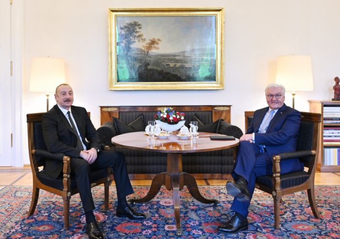   Präsident Ilham Aliyev führt ein Einzelgespräch mit dem deutschen Amtskollegen Frank-Walter Steinmeier  